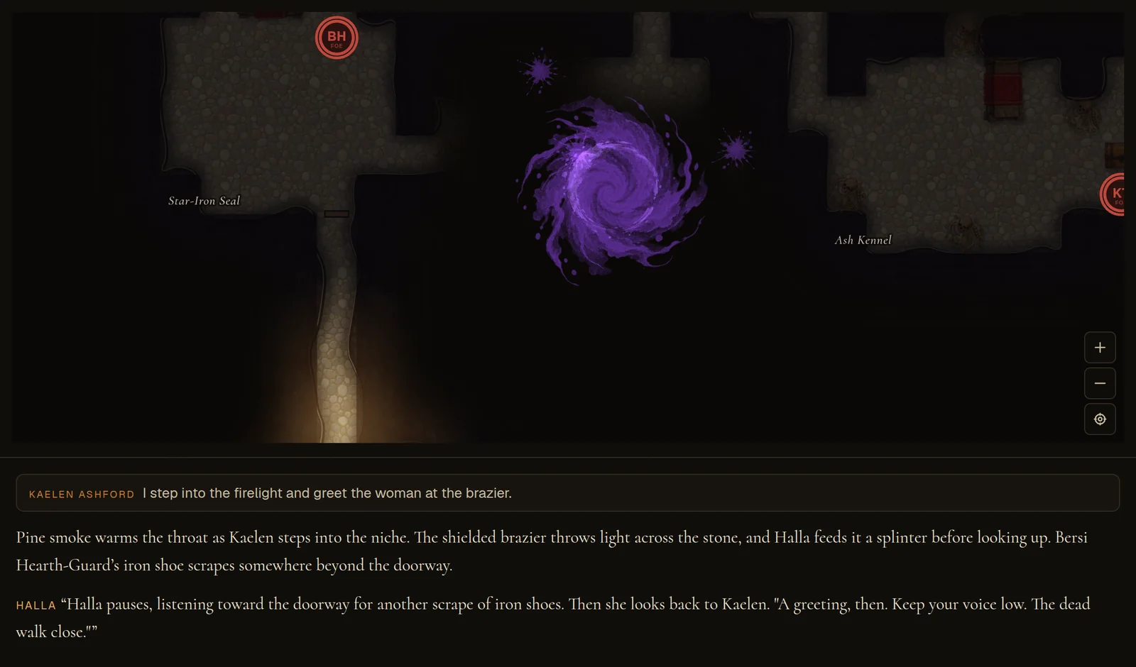 Stepping into the firelight wakes the dead guard on his round