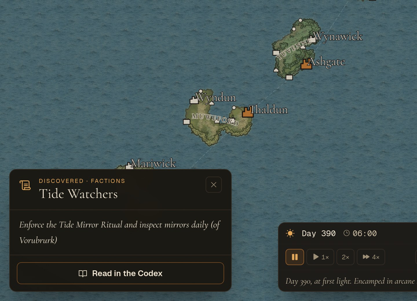 Lore from the search opens on the map, with a link to the Codex