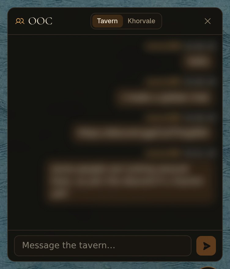 The Tavern and your world's own room, side by side in the OOC chat