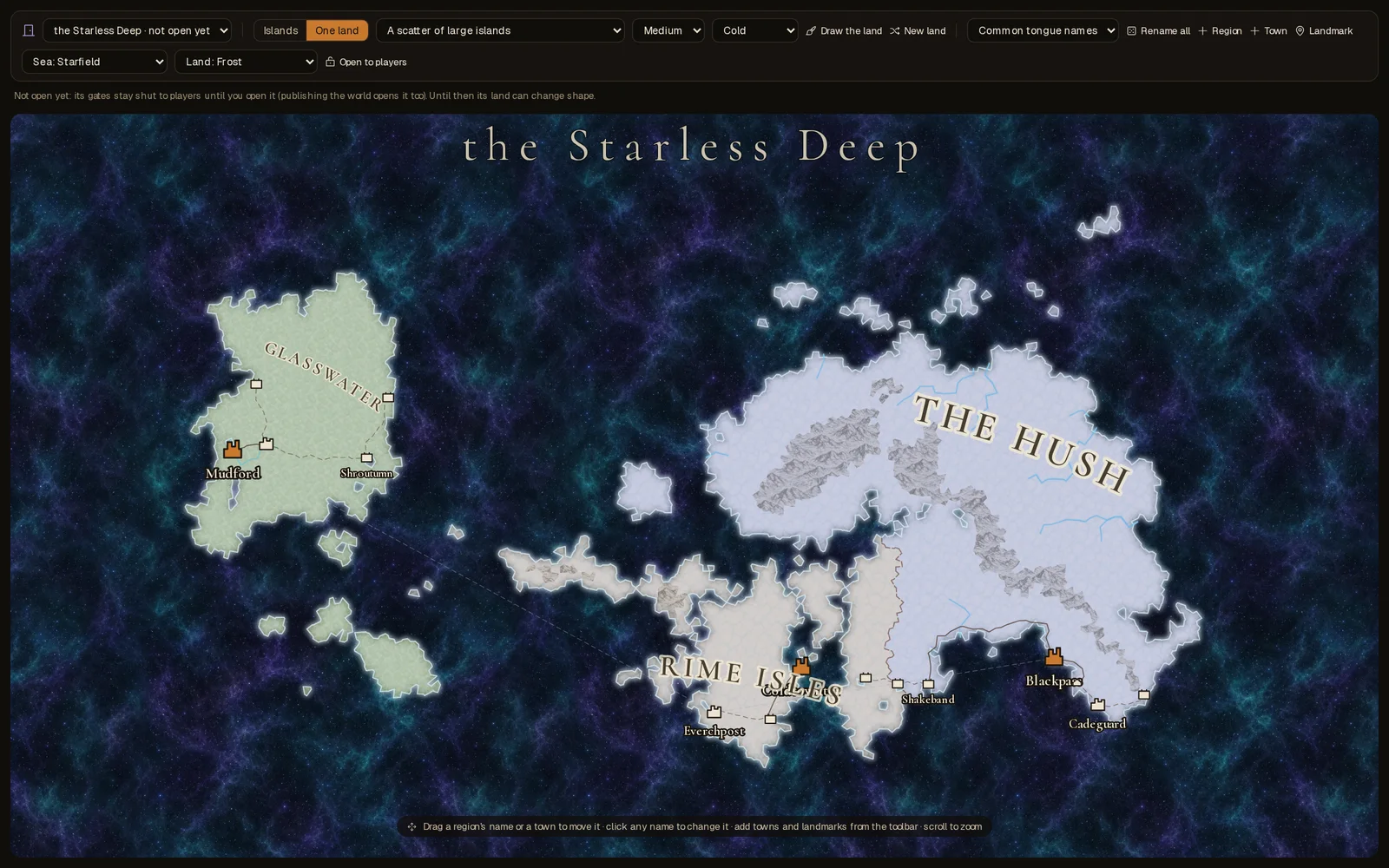 The Starless Deep: frost-white isles in a sea of stars