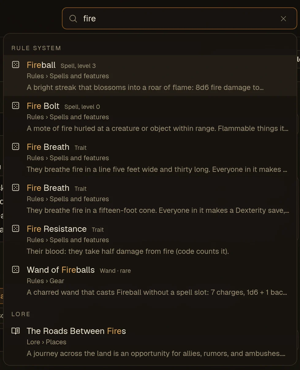 In a world with a rule system: every spell, trait and item with "fire" in it