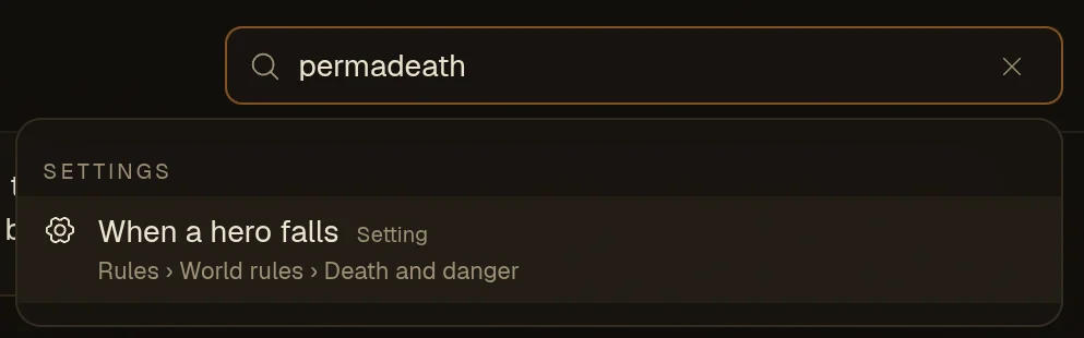 Settings answer to the words people use: "permadeath"