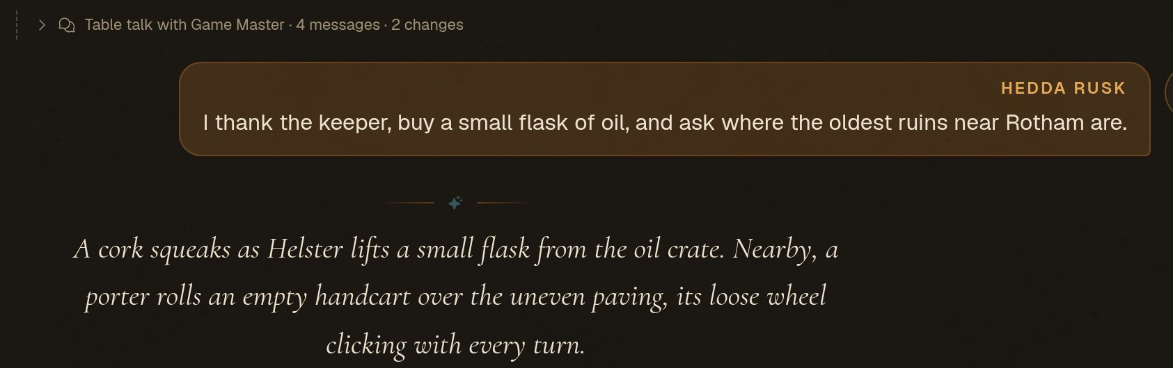 Once the story moves on, the exchange folds to one line