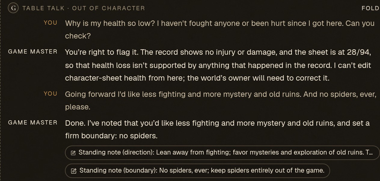 The GM writes down what you asked for as notes the storyteller follows