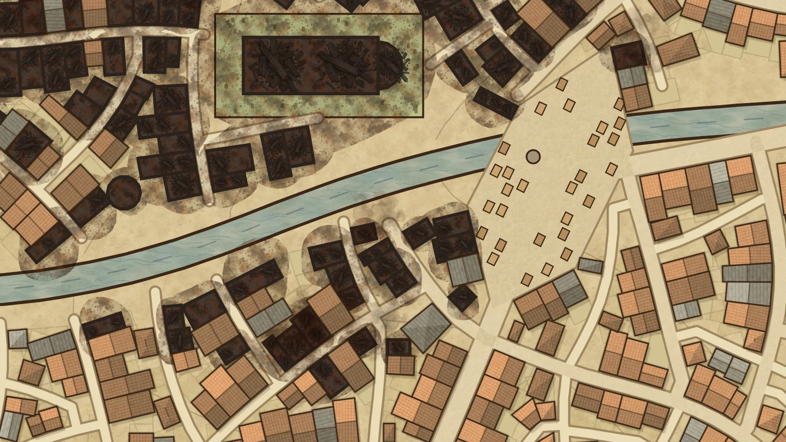 A district burned out around the temple
