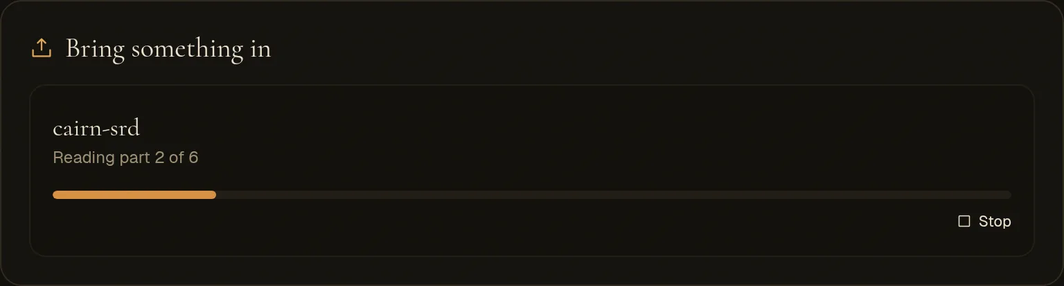 Reading the book part by part, with a progress bar and Stop
