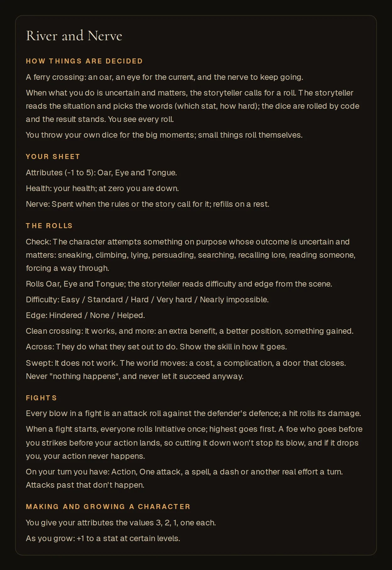 A generated handbook: How things are decided, Your sheet, The rolls